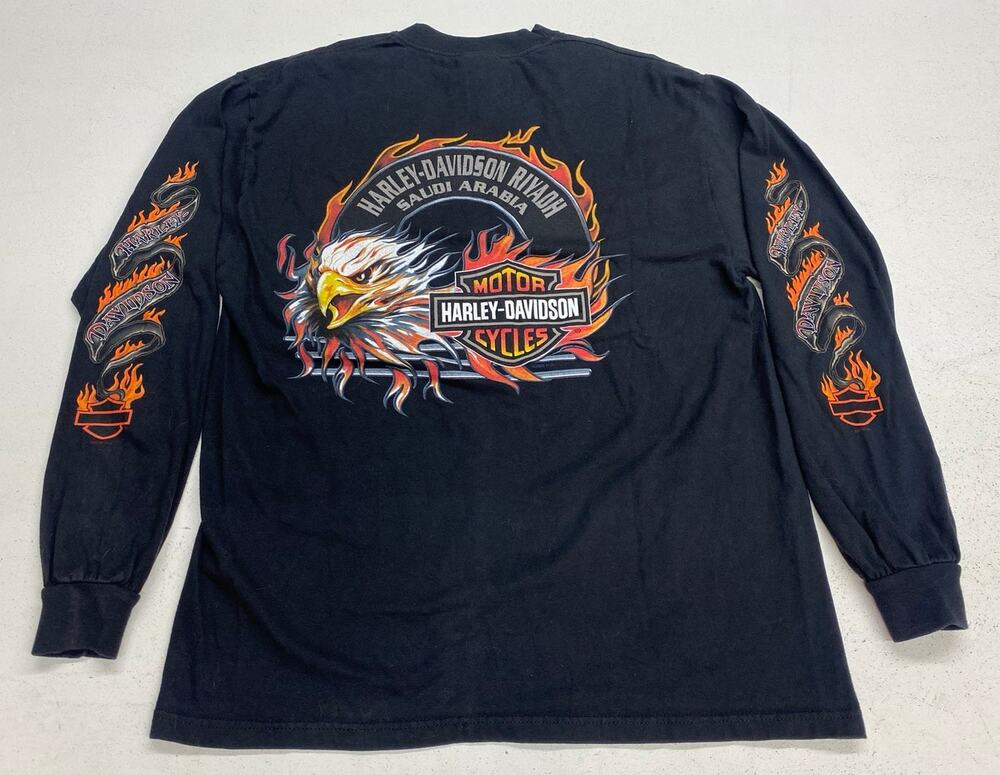 VTG Y2K 2006 Harley-Davidson USA Saudi Arabia flames eagle graphic t-shirt L